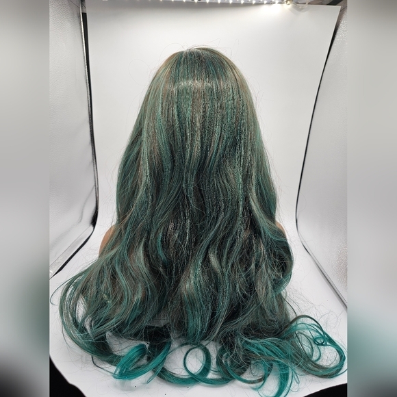 Brown & Green Long Wavy Synthetic Wig - Picture 7 of 8